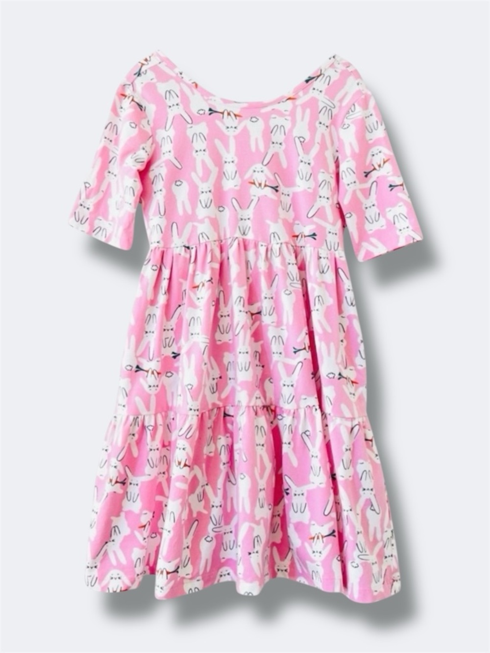 Hanna Andersson Bunny Print Dress Girls 8 Pink Twirl Cotton Easter Spring Twirl